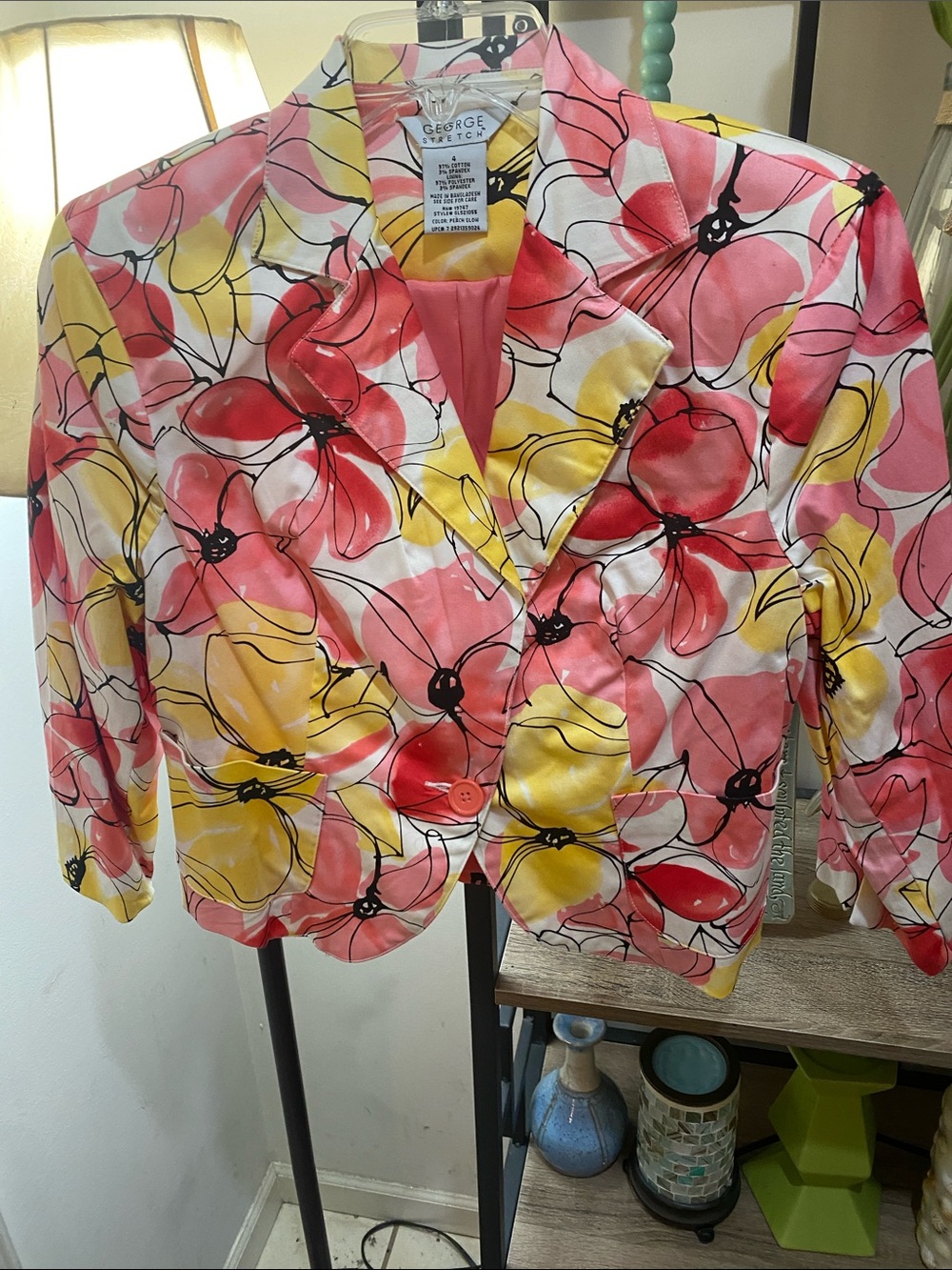 George Vibrant Floral Cropped Jacket in Pink & Yellow